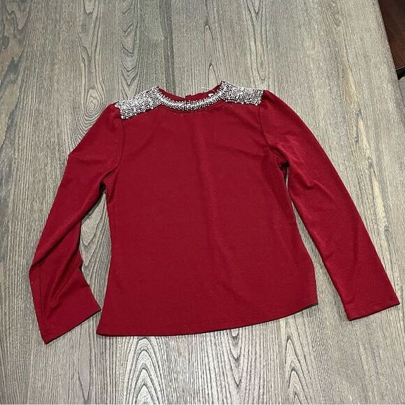 Mocha Maroon Long Sleeve Beaded Blouse Size L - Picture 1 of 3